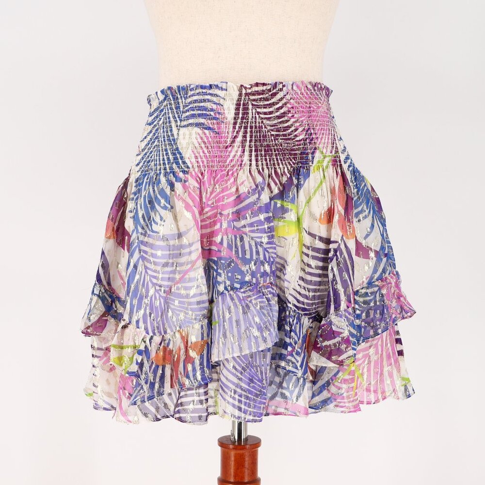 RAMY BROOK Palm Printed Mindi Lurex Metallic Mini Skirt Ivory Multi Size M